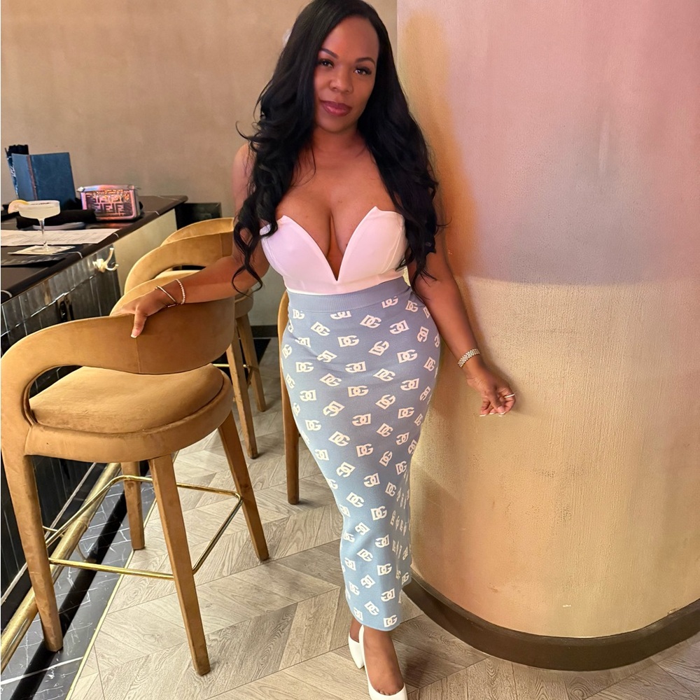 Dolce & Gabbana White and Blue Plunge Dress